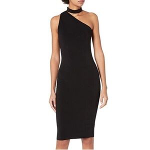 Bailey 44 Elegant Black One-Shoulder Dress with choker.